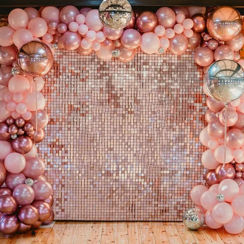 Backdrop Curtain Square Rain Silk Curtain Background Wall Sequin Square Streamer Backdrop for Birthday Wedding Anniversary Party Decor Rose Gold big image 1