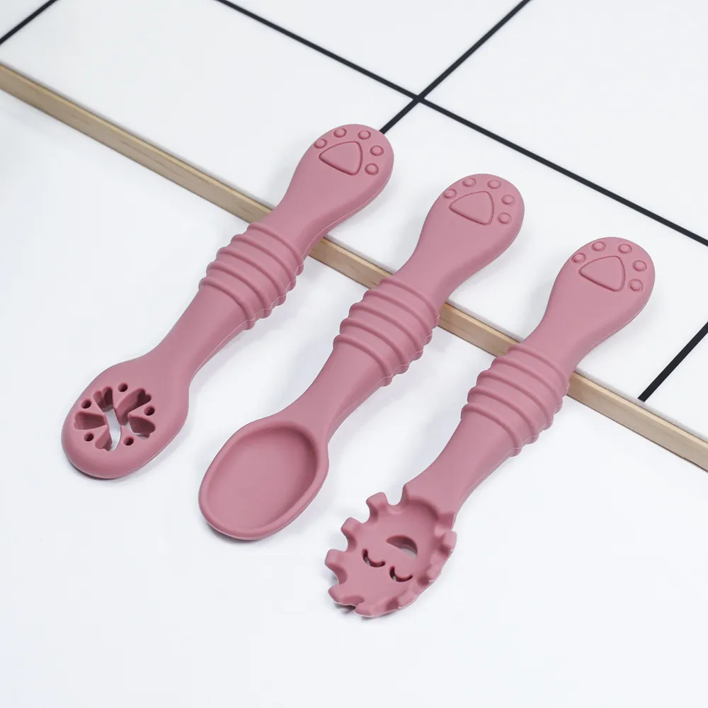 3pcs Baby Silicone Toothbrush BPA-Free Set Cameo brown