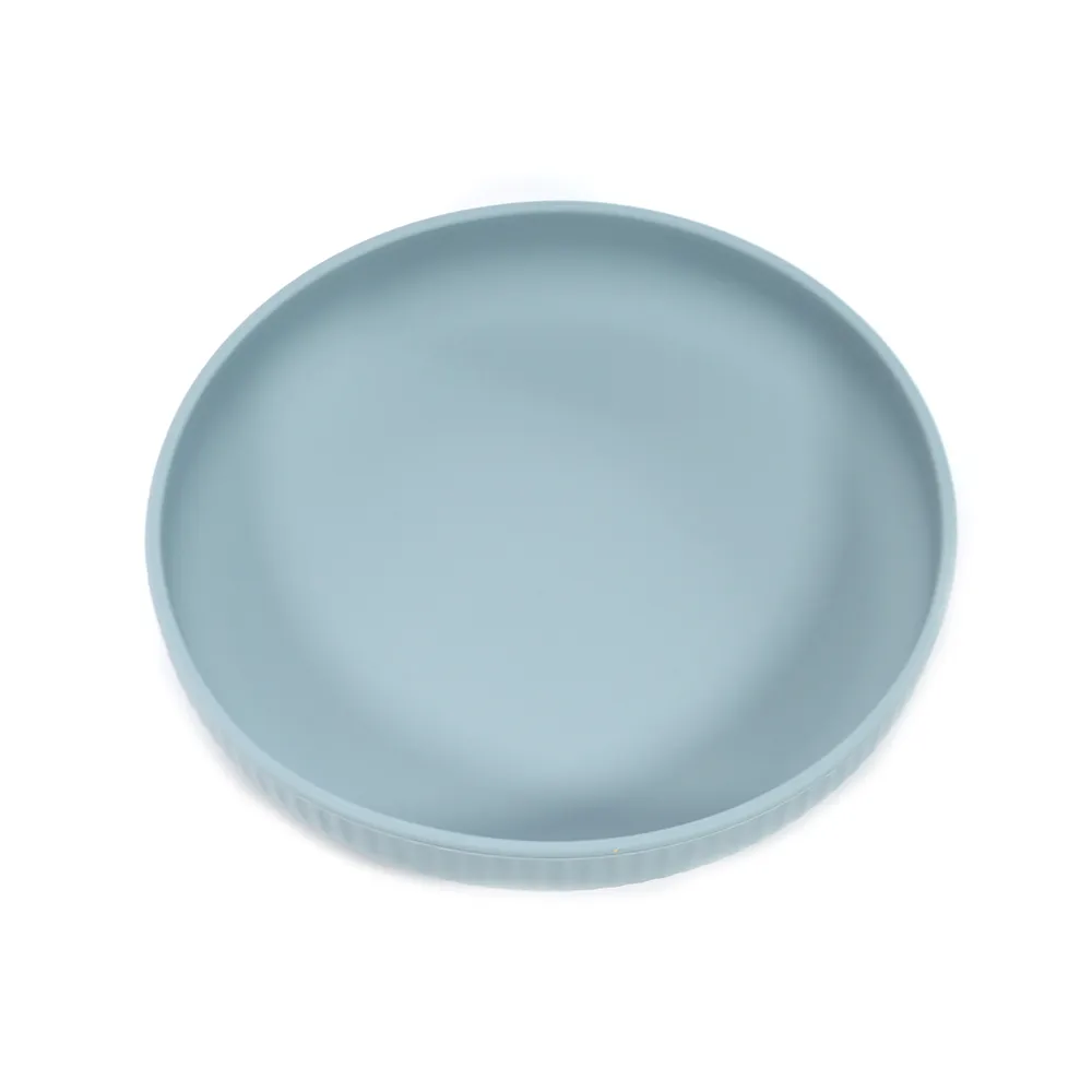 Non-BPA Silicone Striped Kids Plate for Mealtime Light Blue
