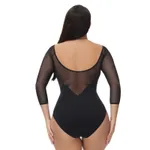 Breathable Black Long-Sleeve Bodysuit with Mesh Elasticity for Body Shaping  image 2