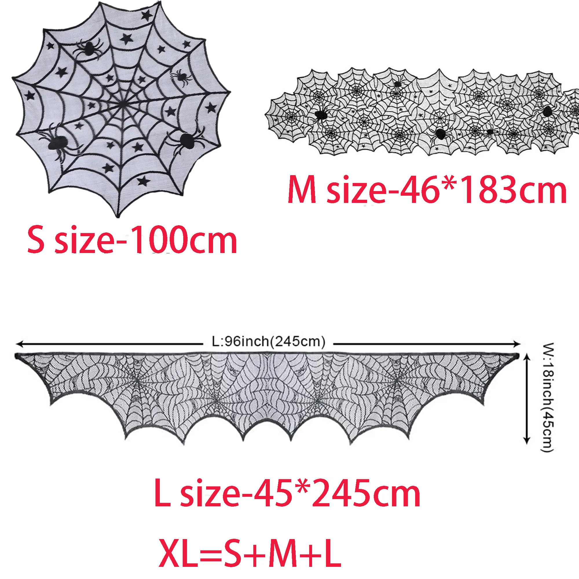 1-pack/3-pack Halloween Cobweb Decorations Spider Web Fireplace Mantel Scarf & Round Table Cover & Tablecloth for Halloween Party Decor Black big image 1