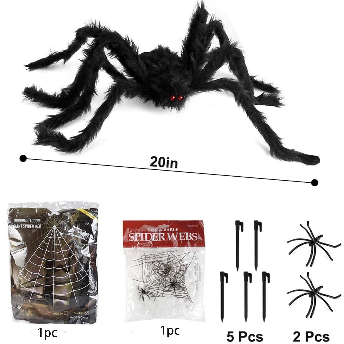 10pcs Décorations D'araignées Extérieures D'halloween Ensemble Toiles D'araignées Géantes Triangulaires Avec Une Grande Fausse Araignée Poilue 20 Et