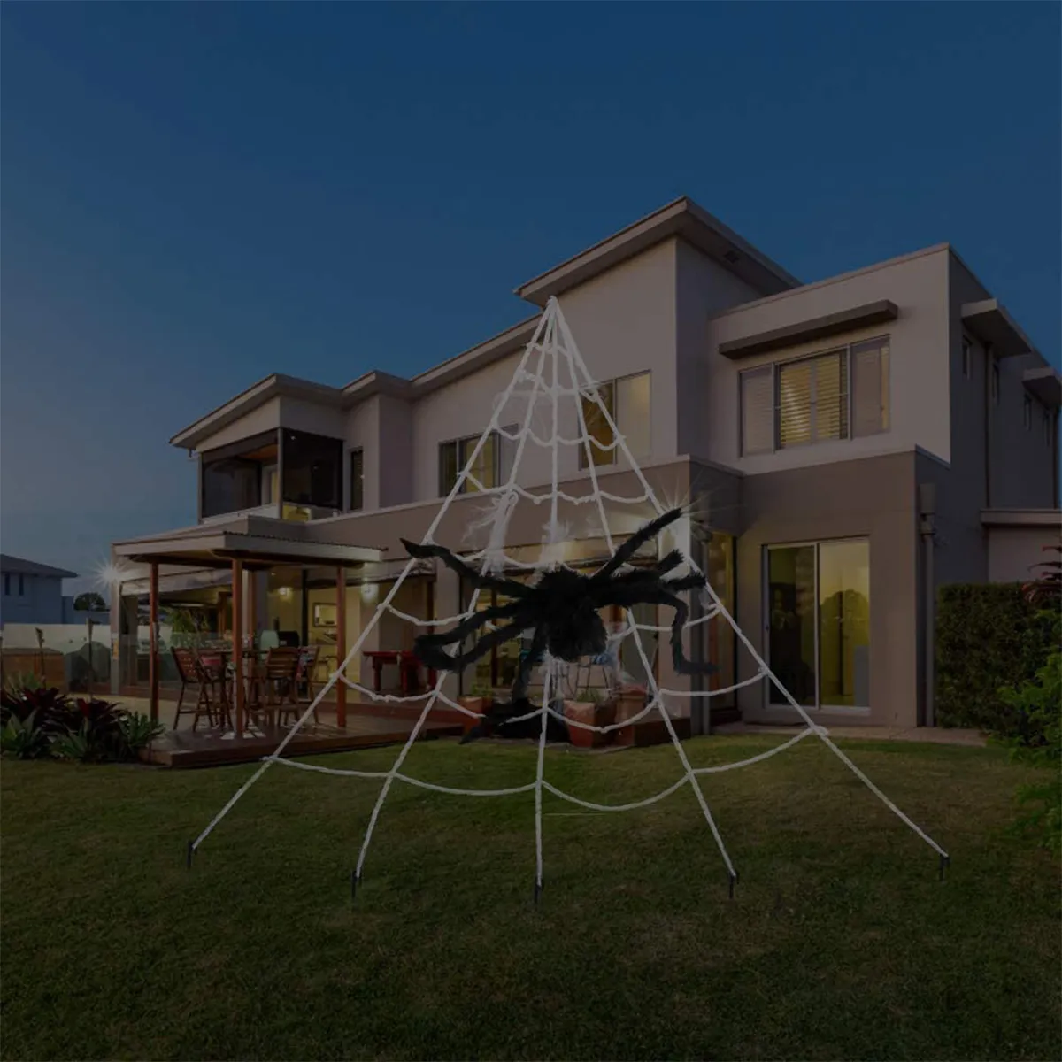 10pcs Halloween Outdoor Spider Decorations Set Triangular Giant Spider Webs with Large Fake Hairy Spider 20" and 2 Small Spiders Prop Decorations Party Supplies Black/White big image 1