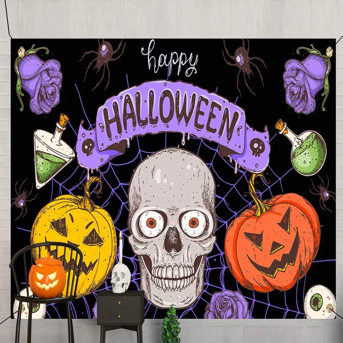 Fondo de fotografía de tela de decoración de halloween para suministros de fiesta de decoración de halloween Multicolor big image 1