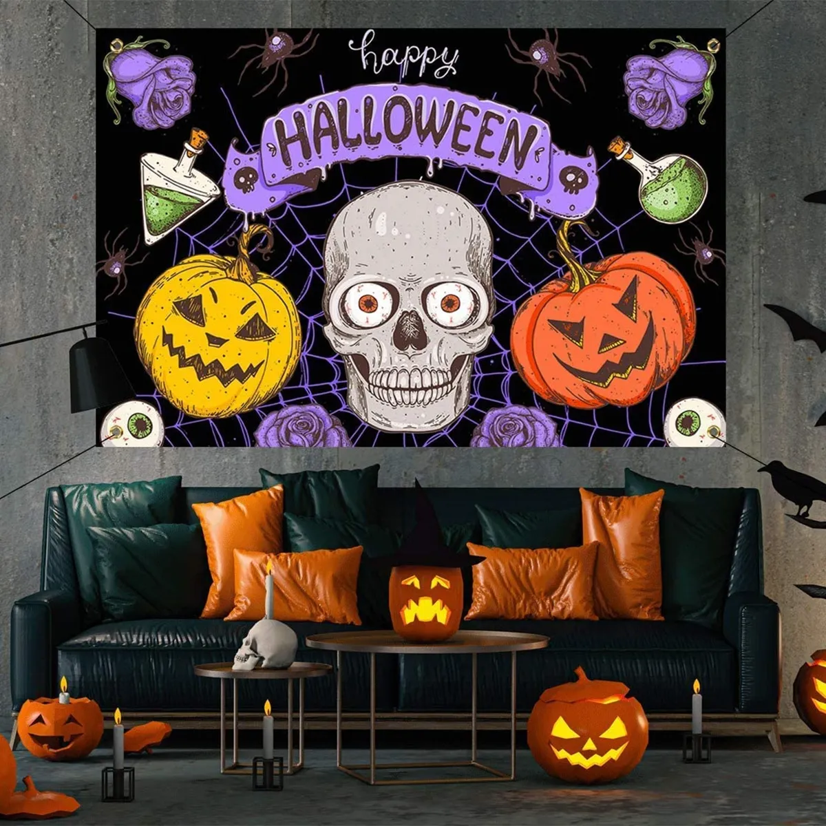 fundo de fotografia de pano de fundo de decoração de halloween para suprimentos de festa de decoração de halloween Multicolorido big image 1