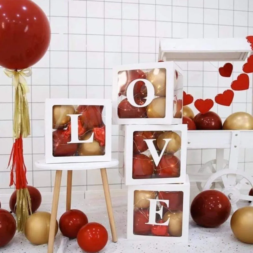 4pcs Valentines Day Decorations Transparent Balloons Boxes with 4 Letters LOVE for Valentine's Day Anniversary Wedding Engagement Party Supplies Decorations big image 3