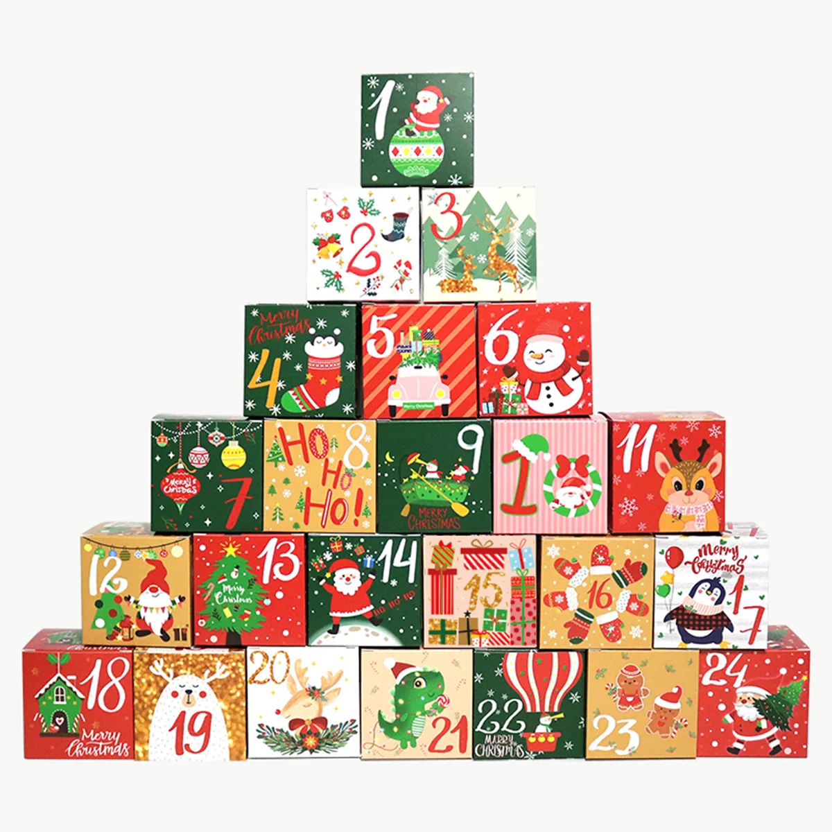 Caja de regalo con patrón navideño de 24 piezas no. 1-24 caja de dulces de navidad Multicolor big image 1
