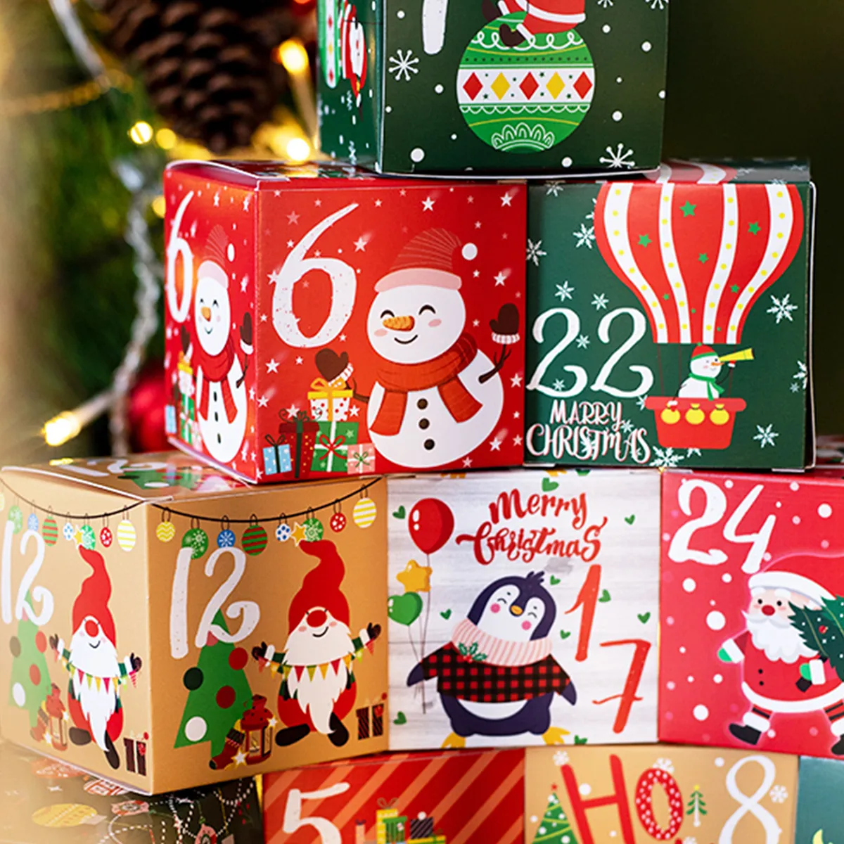 24 stück weihnachtsmuster geschenkbox nr. 1-24 Weihnachtsbonbonschachtel Mehrfarbig big image 1