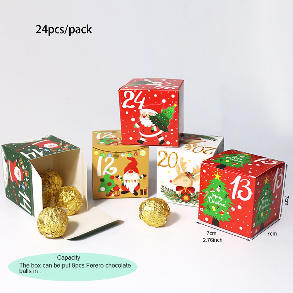 24pcs Christmas Pattern Gift Box No. 1-24 Xmas Candy Box