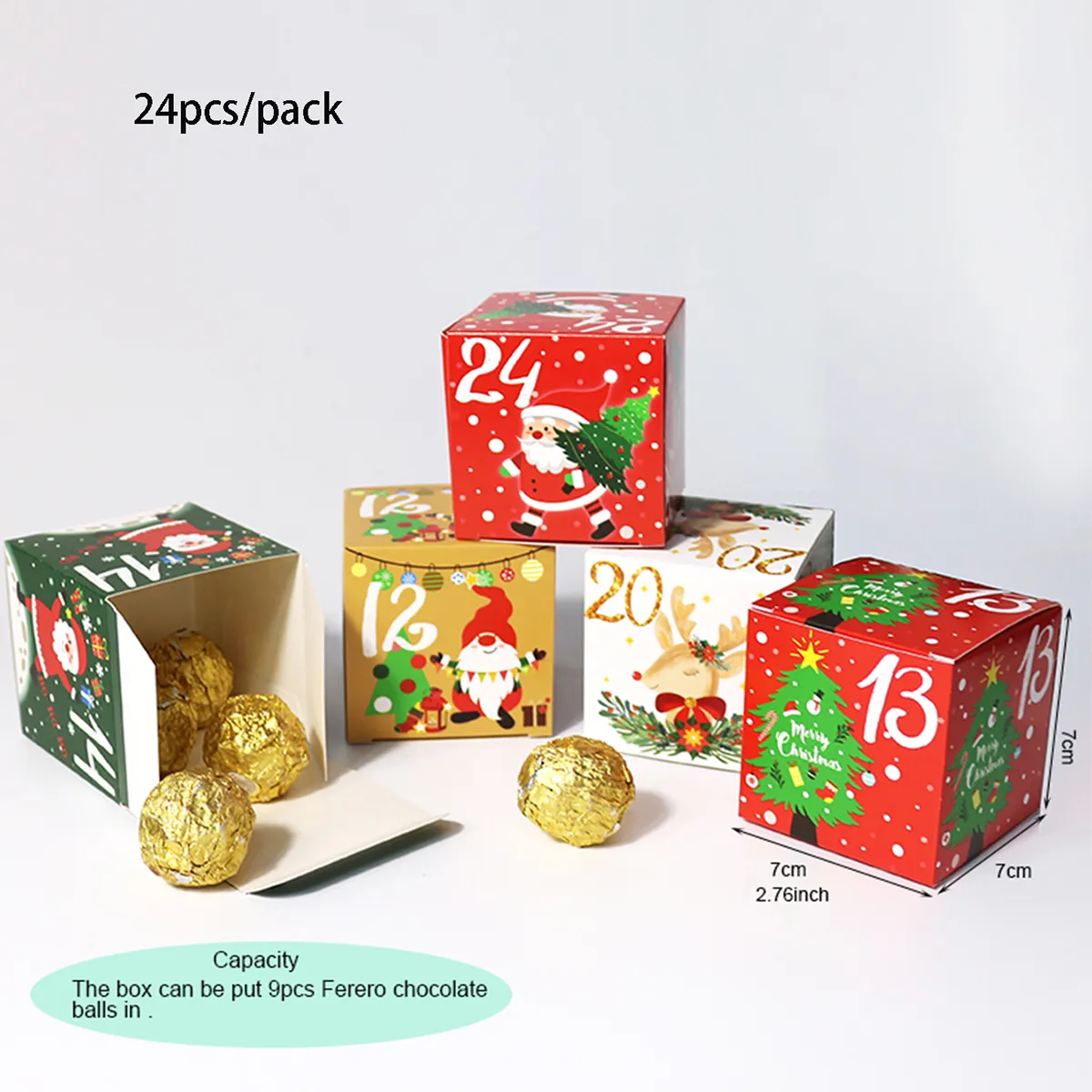 24 قطعة هدية عيد الميلاد مربع لا. 1-24 صندوق حلوى الكريسماس متعدد الألوان big image 1