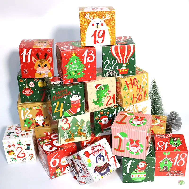 24pcs padrão de natal caixa de presente não. 1-24 caixa de doces de natal Multicolorido big image 1