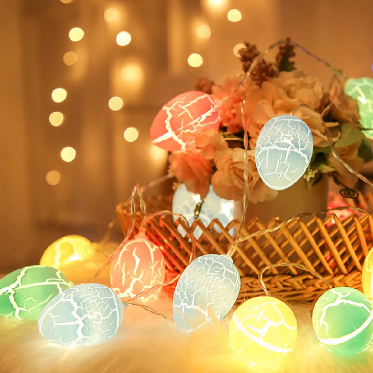 Easter 10 LED Egg String Lights for Indoor Outdoor Easter Party Holiday Decor Multi-color big image 1