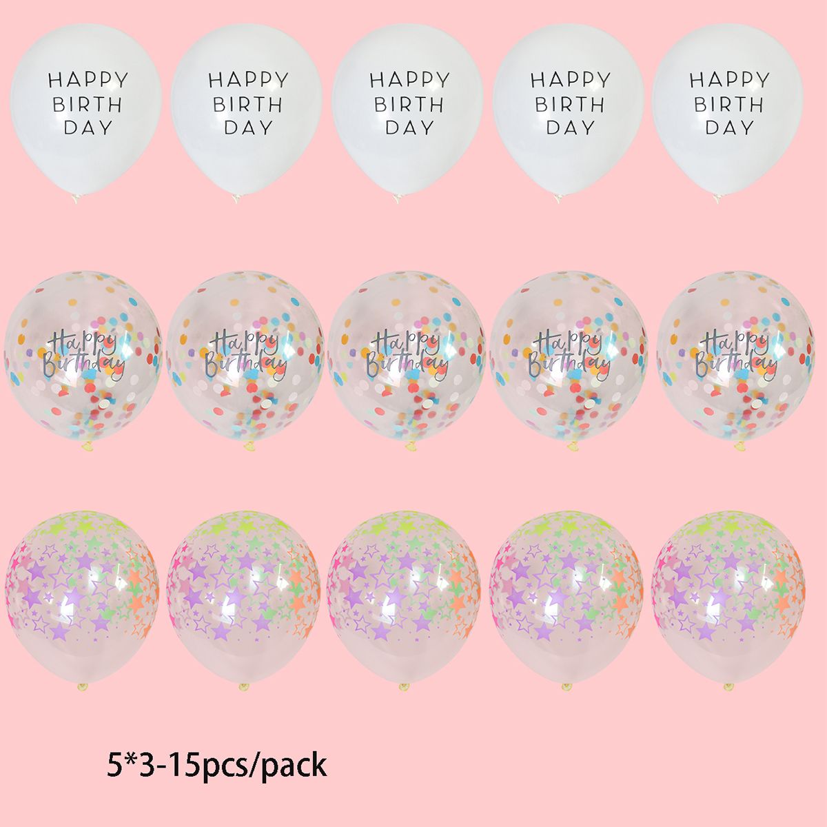 15-pack Happy Birthday Balloons Decor Colorful Dots Stars Letter Latex Balloons Birthday Party Suppl