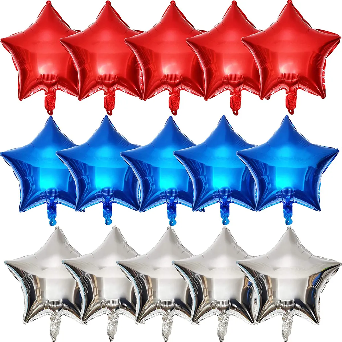 

15pcs Red Silver and Blue USA Flag Foil Balloon Star Shaped for Independence Day Party Favours