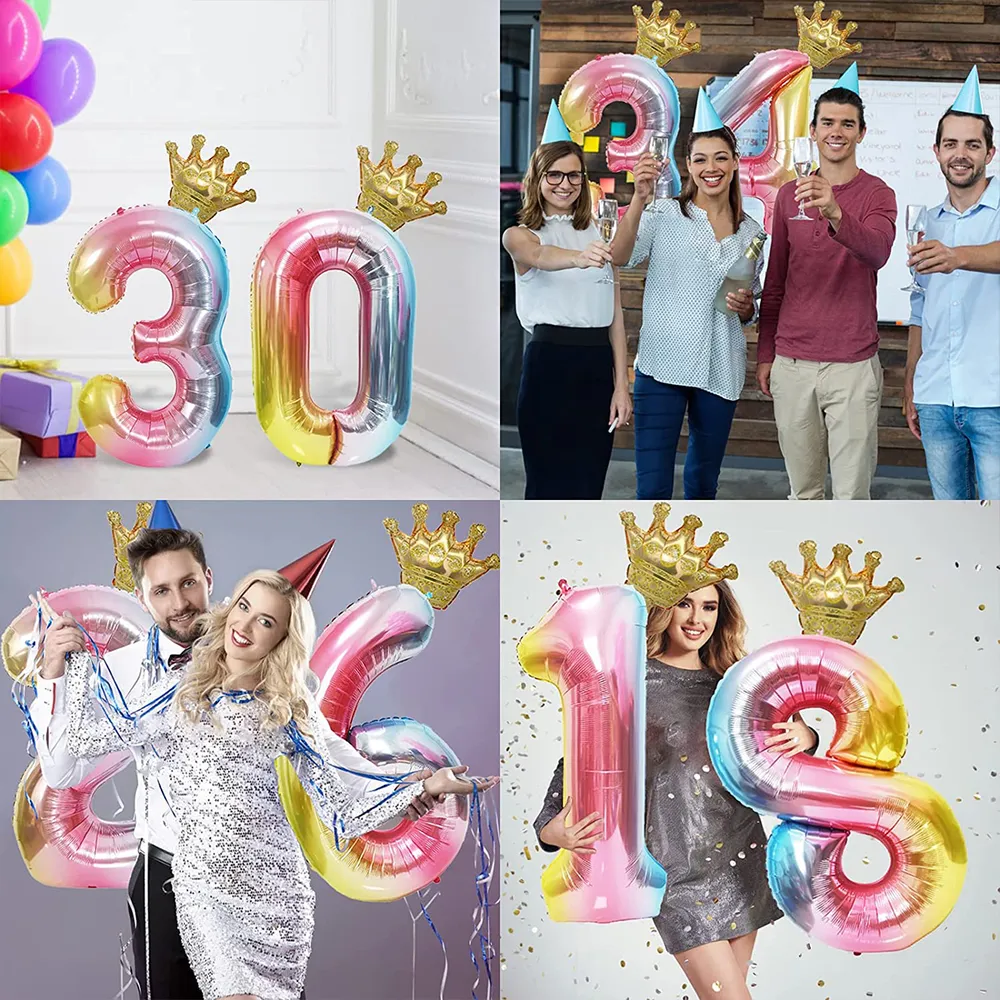 14pcs Gradient Digital Column Party Decoration Aluminum Film Balloons big image 2