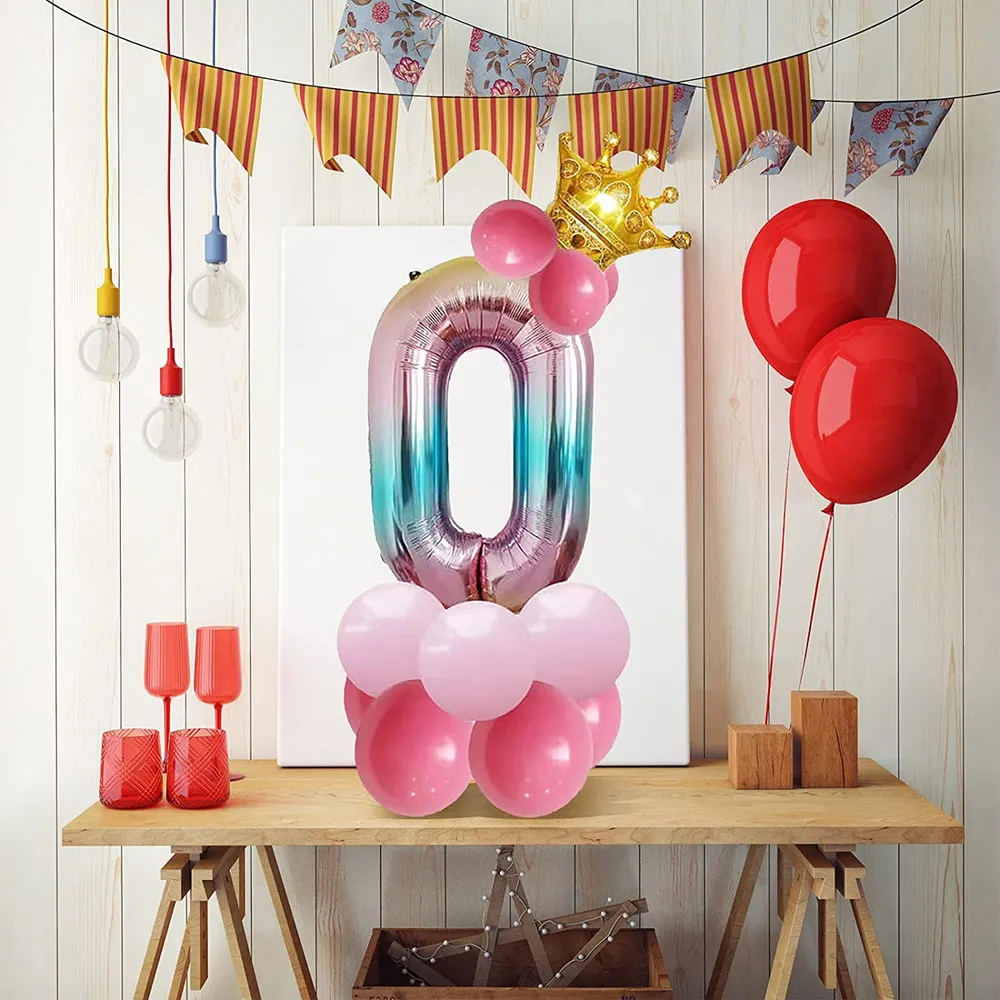 14pcs Gradient Digital Column Party Decoration Aluminum Film Balloons big image 4