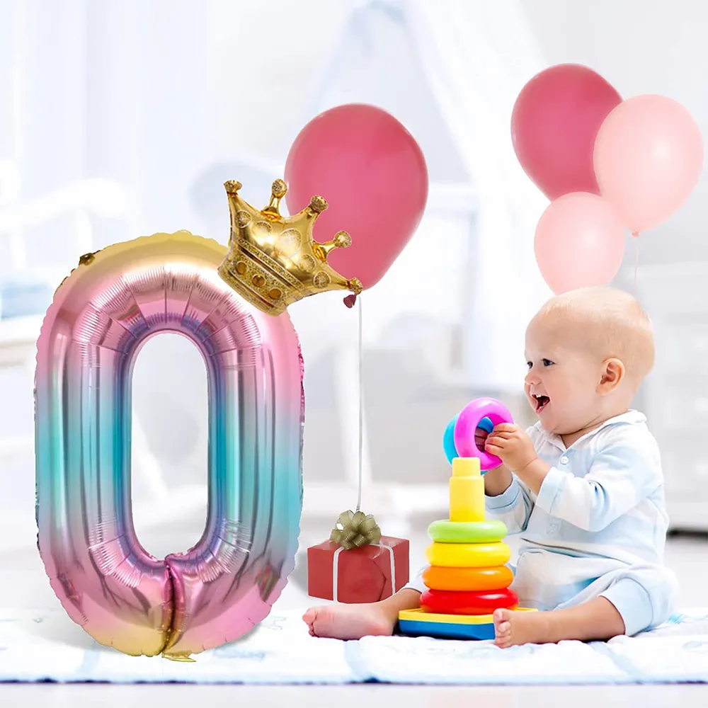 14pcs Gradient Digital Column Party Decoration Aluminum Film Balloons big image 5