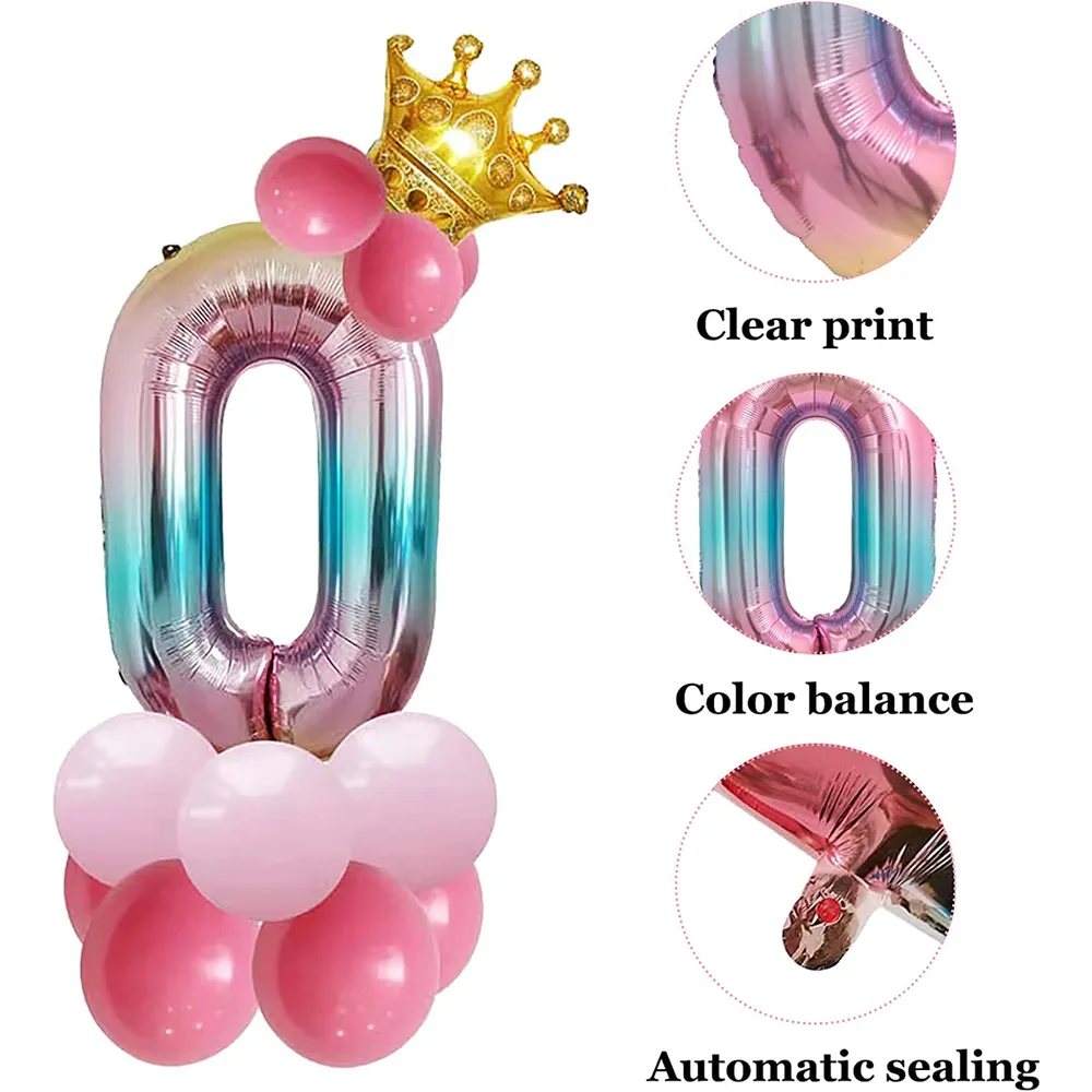 14pcs Gradient Digital Column Party Decoration Aluminum Film Balloons big image 6