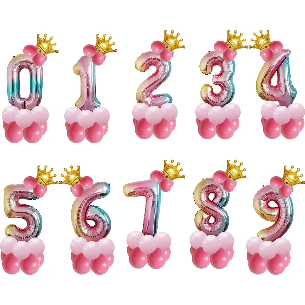 14pcs Gradient Digital Column Party Decoration Aluminum Film Balloons big image 7