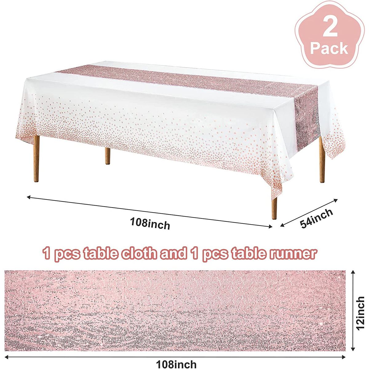 

2pcs Tablecloth with Sequins Doily Set Polka Dot Glitter Decoration Birthday Wedding Anniversary Party Supplies