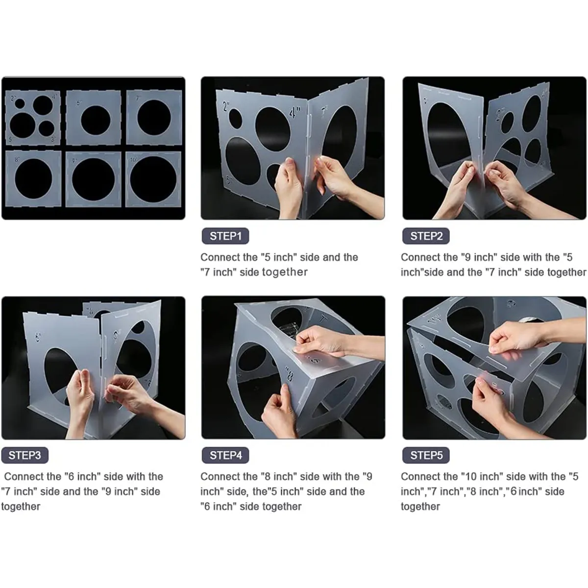 9 Holes Balloon Sizer Cube Box Collapsible Plastic Box Measurement Tool for Party Birthday Wedding Balloon Decorations Creating Balloon Arch Columns  image 4