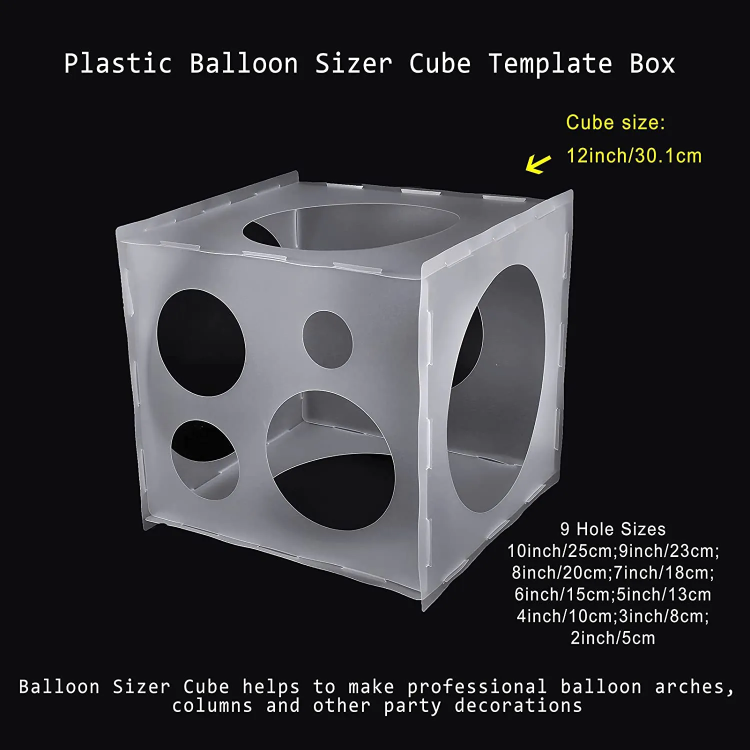 9 Holes Balloon Sizer Cube Box Collapsible Plastic Box Measurement Tool for Party Birthday Wedding Balloon Decorations Creating Balloon Arch Columns  image 6