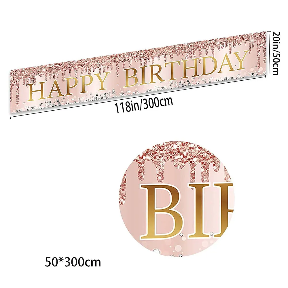 Birthday Party Banner - Brings a Festive Vibe to Your Celebration Rose Gold big image 1
