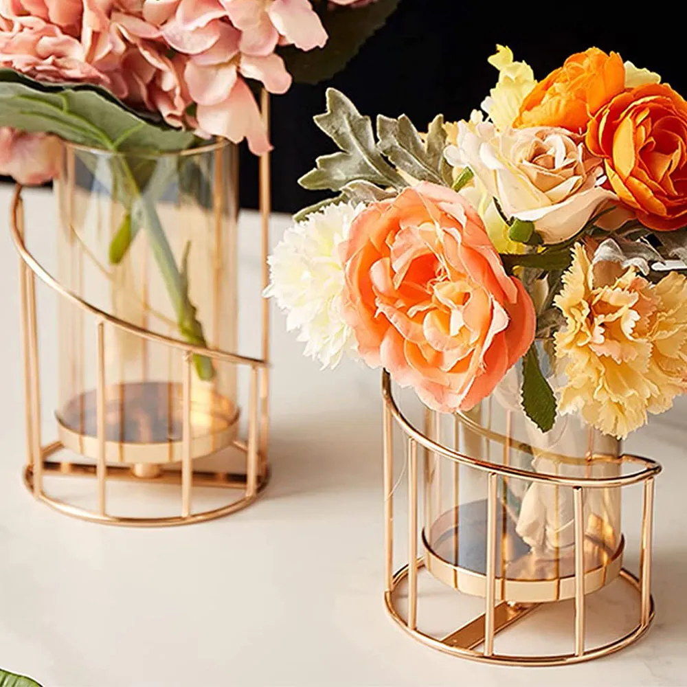 Multifunctional Home Desktop Iron Metal Decorative Crafts Candle Holder and Vase Ornaments Gold image 3