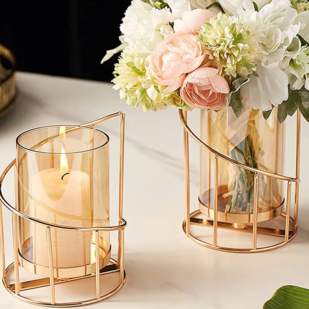 Multifunctional Home Desktop Iron Metal Decorative Crafts Candle Holder and Vase Ornaments Gold image 4