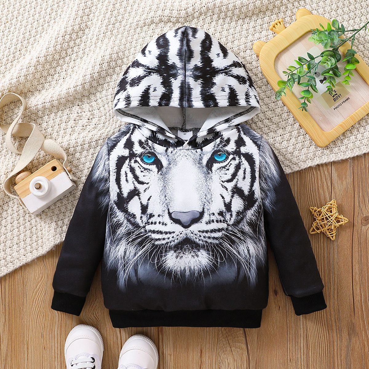 

Toddler Boy Playful Tiger Print Hoodie Sweatshirt