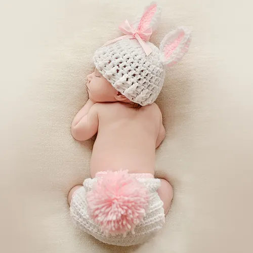 2pcs Baby Knitting Rabbit Shape Newborn Photography Pros Hat and Shorts Set
