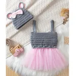 2pcs Newborn Photography Props Baby Girl Knitted Costume Set Light Grey image 3