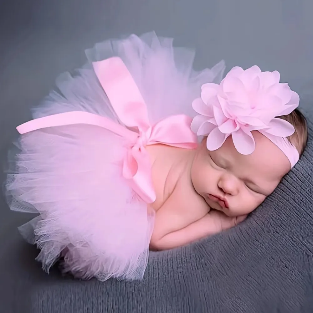 Baby Girl Photography Skirt Newborn Photo Props Light Pink big image 1