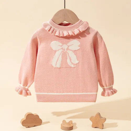 Baby Girl 98% Cotton Floral Embroidery Ruffle Sweater