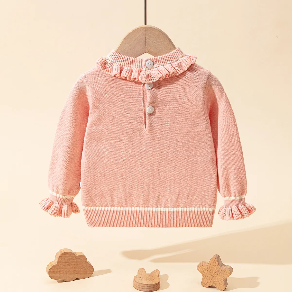 Baby Girl 98% Cotton Floral Embroidery Ruffle Sweater  image 2