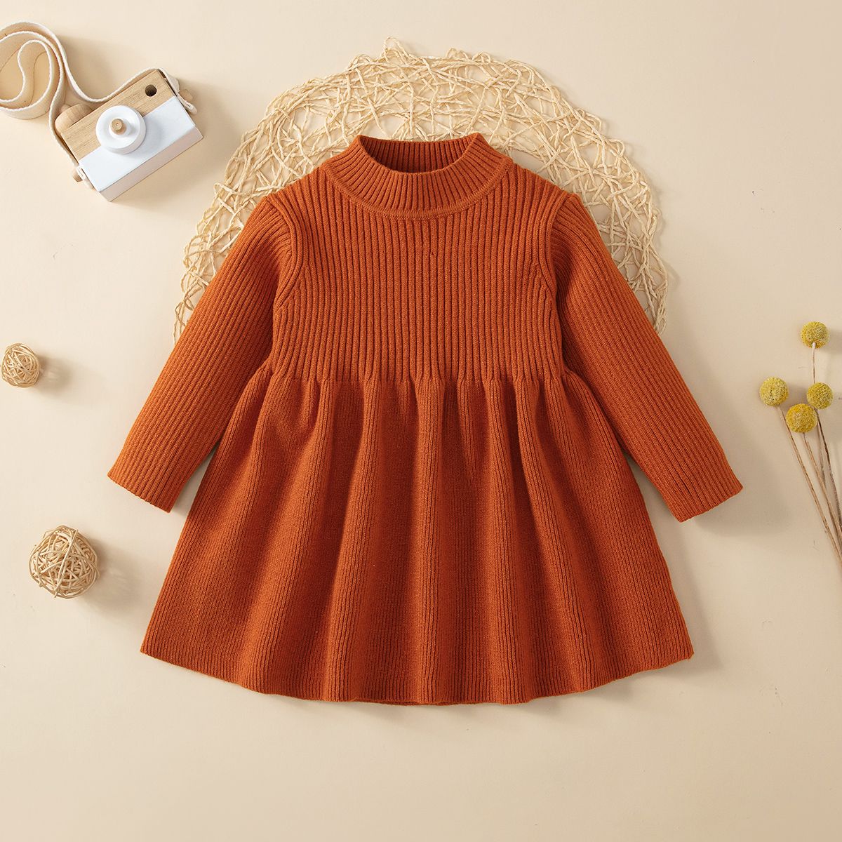 Baby Girl Sweet Solid Color Sweater Dress