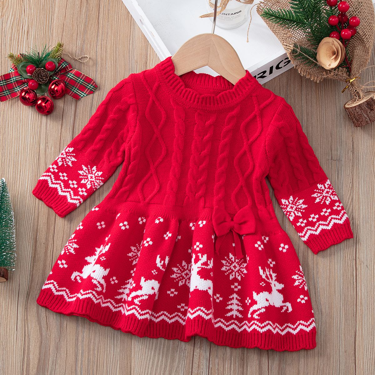 Baby Girl Long Sleeve Christmas Dresses | Faux Fur Patchwork A-line Bow  Headband - Girls Casual Dresses - Aliexpress