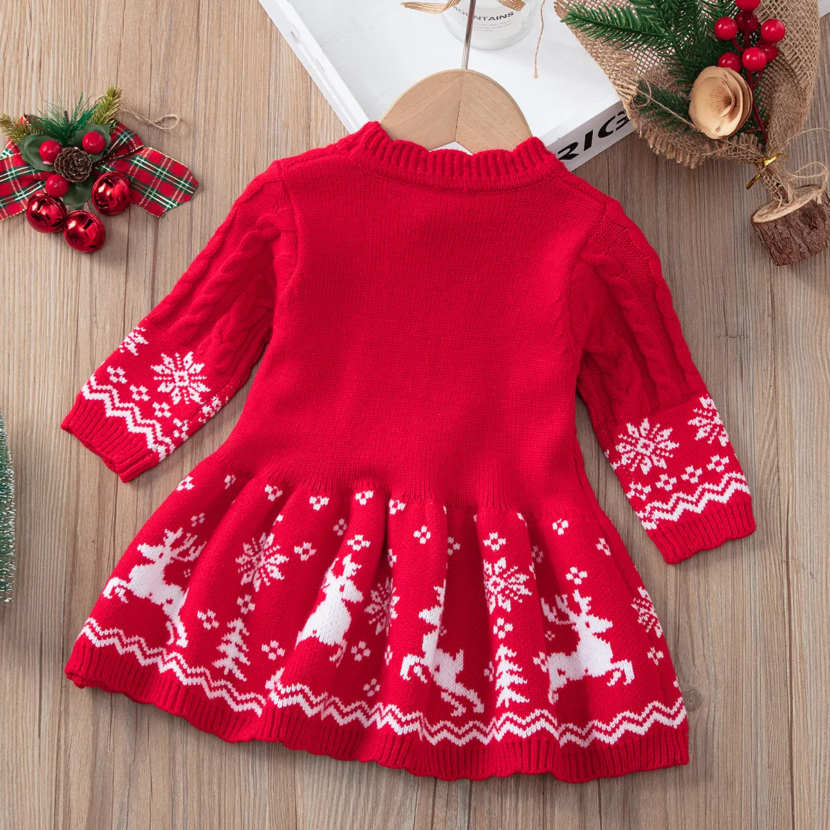 Weihnachten Baby Süß Langärmelig Kleider rot big image 1