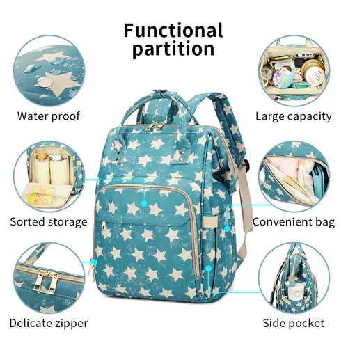 Independence Day Stars Pattern Diaper Bag Backpack Waterproof Large Capacity Diaper Tote with Stroller Straps