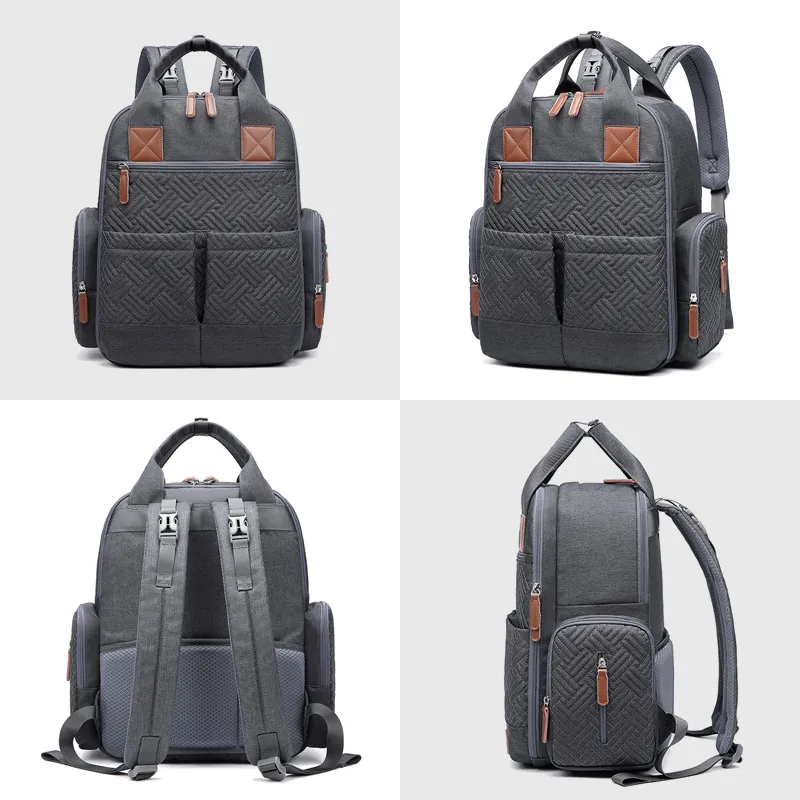 Embroidered Diaper Bag Backpack Mom Bag Multifunction Travel Handle Back Pack Large Capacity Lightweight Baby Changing Backpack with Stroller Buckle Dark Grey image 2