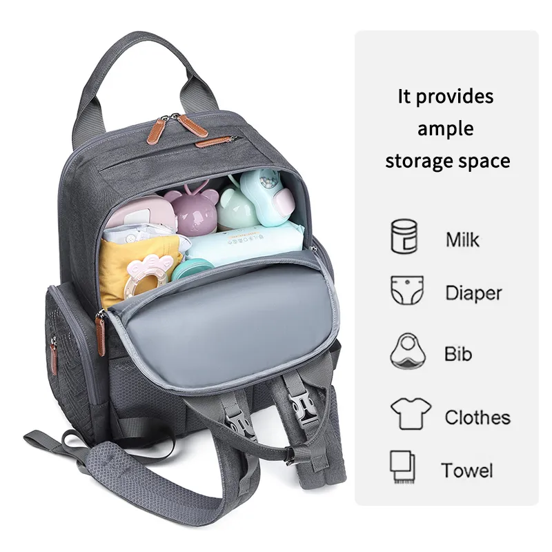 Embroidered Diaper Bag Backpack Mom Bag Multifunction Travel Handle Back Pack Large Capacity Lightweight Baby Changing Backpack with Stroller Buckle Dark Grey image 6