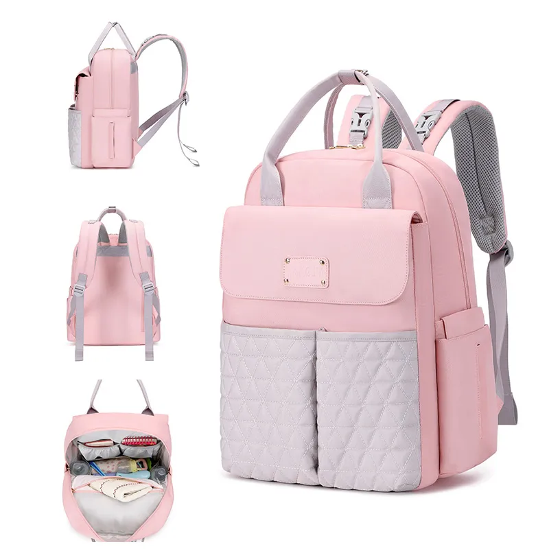 Wickeltasche Rucksack Muttertasche Multifunktions-Reisegriff Rucksack mit Kinderwagenschnalle rosa big image 1