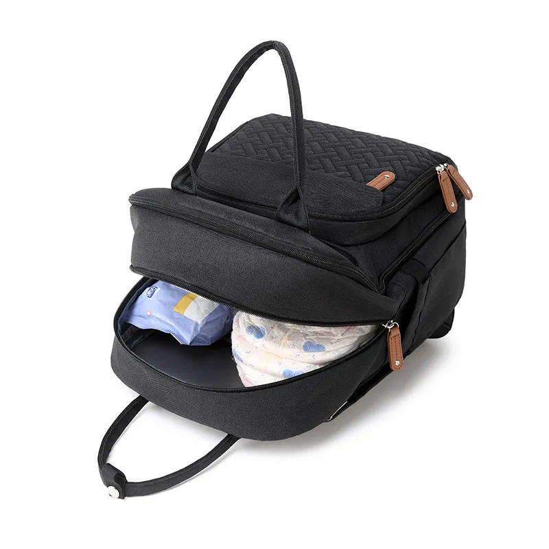 Diaper Bag Backpack Multifunction Waterproof Baby Changing Back Pack with Portable Detachable Pacifier Bag for Mom & Dad Black image 2