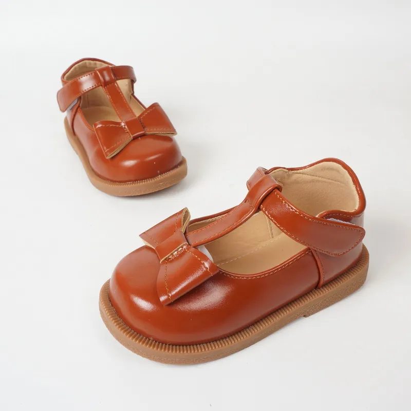 Toddler / Kid Brown Bow Decor Velcro Flats