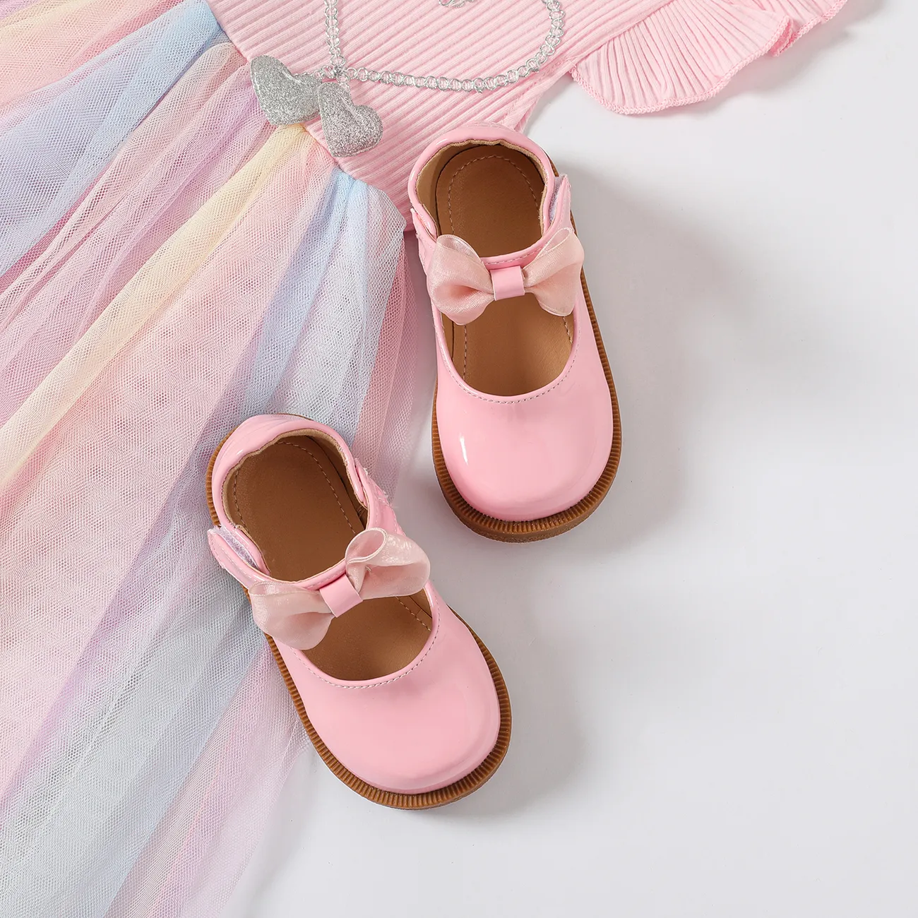 Toddler / Kid Bow Decor Black Flats Pink big image 1