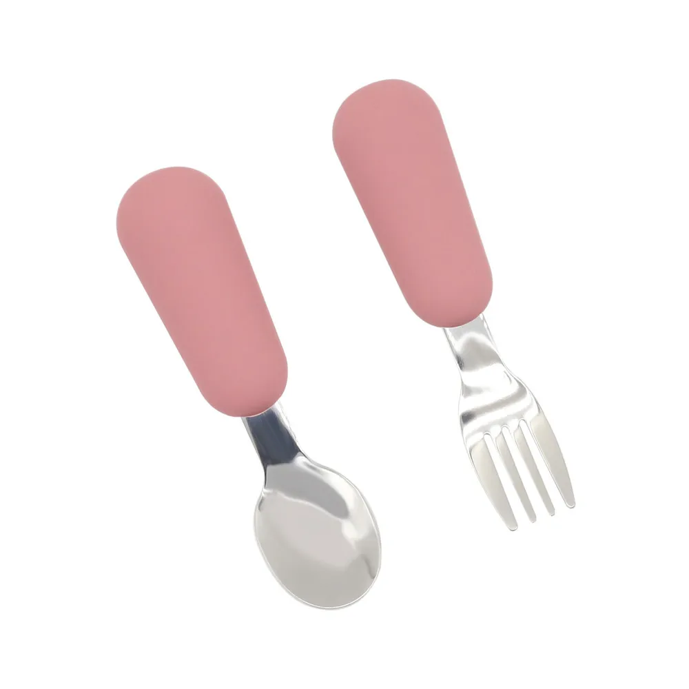 Stainless Steel Spoon Fork Set Silicone Handle Toddler Feeding Dinnerware Utensils Set  big image 1