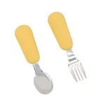 Stainless Steel Spoon Fork Set Silicone Handle Toddler Feeding Dinnerware Utensils Set Orange