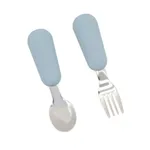 Stainless Steel Spoon Fork Set Silicone Handle Toddler Feeding Dinnerware Utensils Set Blue