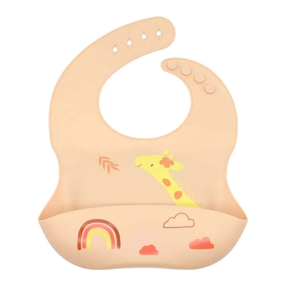 Food Grade Silicone Adjustable Baby Bibs with Food Catcher Pocket Easily Wipe Clean for 0-3 years old Brown