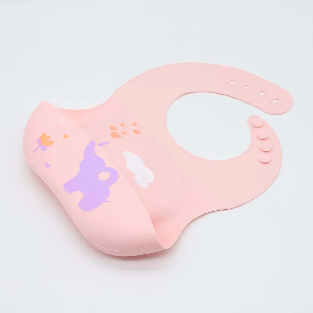 Food Grade Silicone Adjustable Baby Bibs with Food Catcher Pocket Easily Wipe Clean for 0-3 years old  image 2